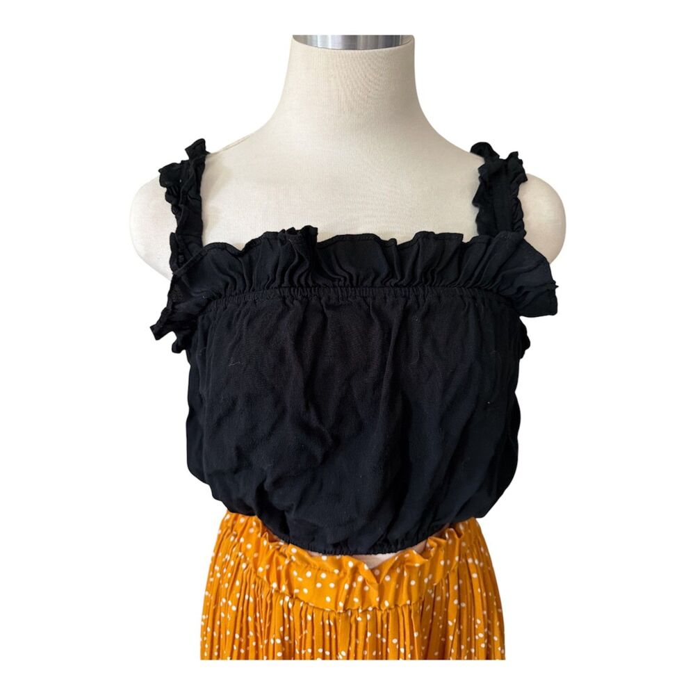 Womens / Teen Black Ruffle Crop Top Halter Blouse Shirt by Forever 21 sz medium